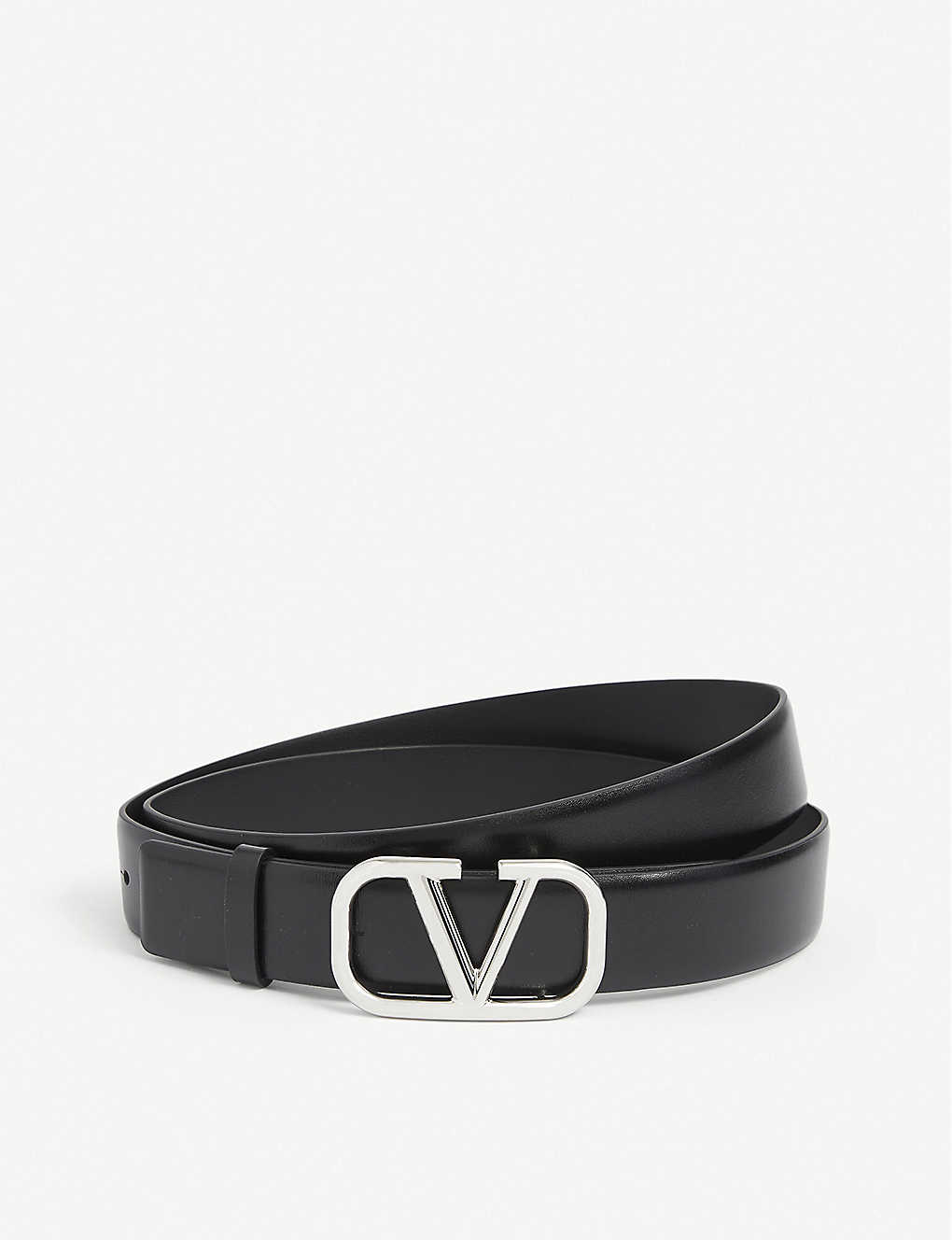 Shop Valentino Garavani Men's Black Silver V-logo Leather Belt