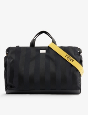Brand-plaque striped leather tote bag 