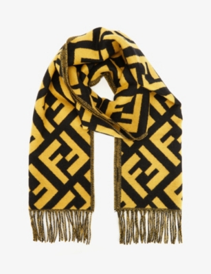 Brand-pattern fringed cashmere scarf 