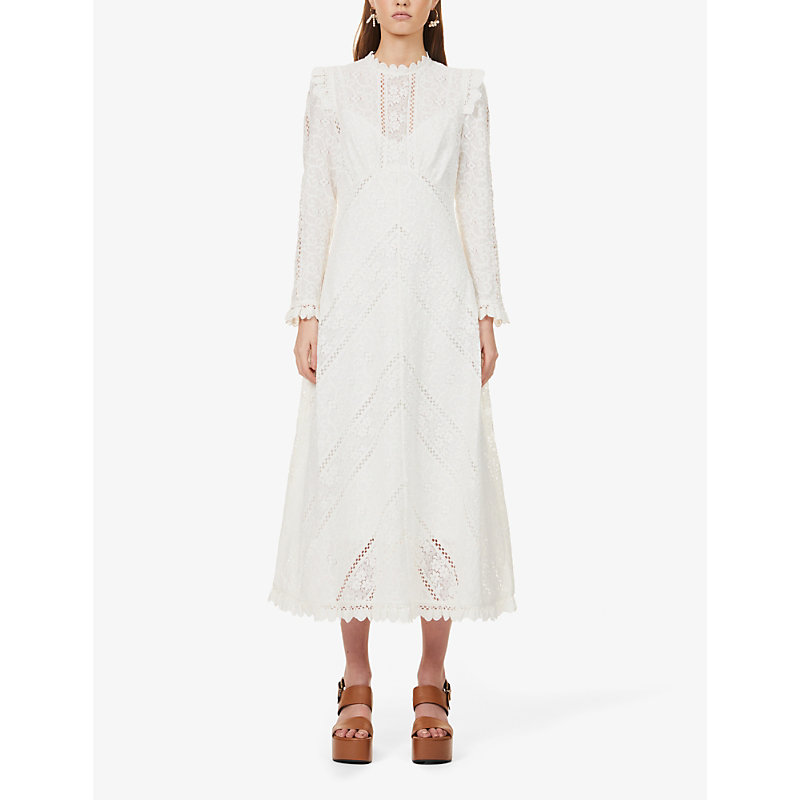 Zimmermann Zella Chevron-pattern Cotton-blend Midi Dress