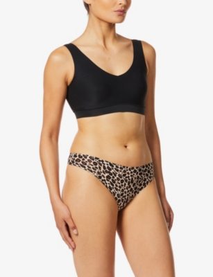 Shop Chantelle Leopard-print Mid-rise Stretch-jersey Thong In Animal Print