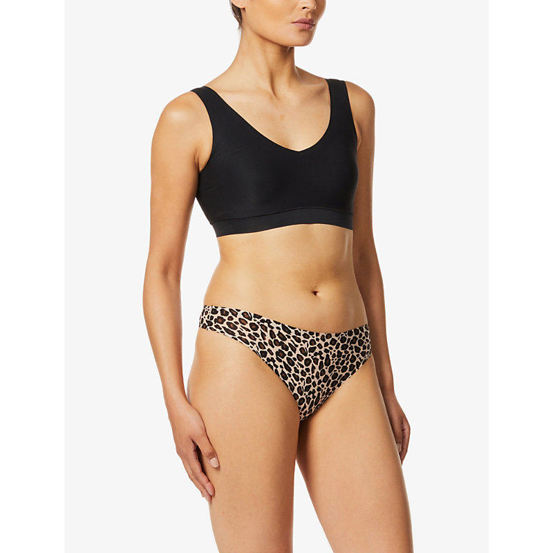 Shop Chantelle Leopard-print Mid-rise Stretch-jersey Thong In Animal Print