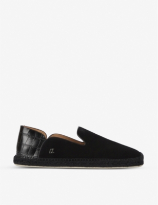 Christian Louboutin Men's Espadon Mix-leather Fold-down Slip-on Espadrilles In Black