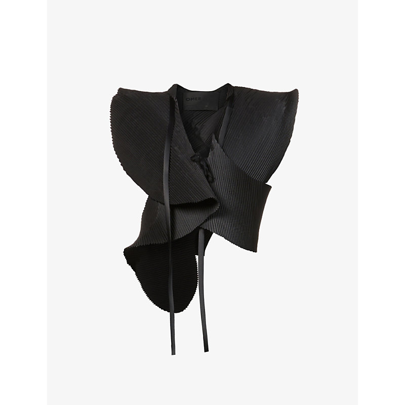 Omer Asim Womens Black Spiral Asymmetric Woven Waistcoat 12