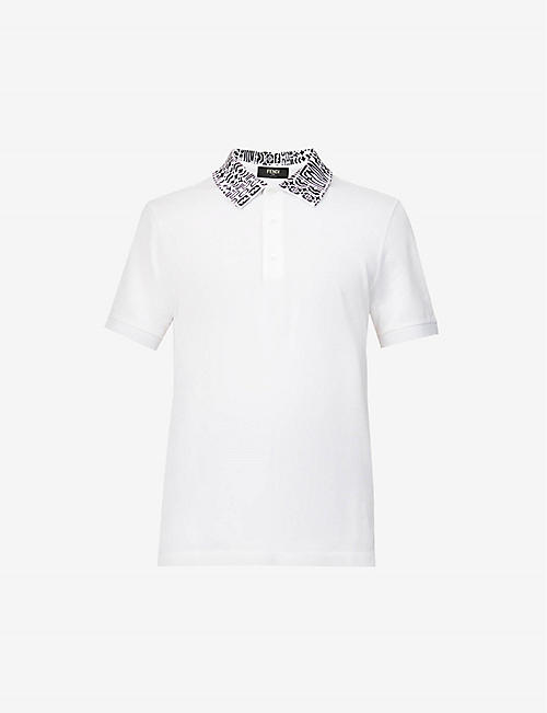 FENDI: Branded-collar slim-fit cotton polo shirt