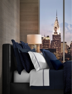 Shop Ralph Lauren Home Navy Penthouse Cotton-jacquard Pillowcase 65cm X 65cm