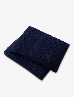 Ralph Lauren Navy Highland Cable-knit Cotton Throw 140x180cm 1size