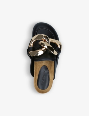 Shop Jw Anderson Women's Black Chain-embellished Leather Loafers
