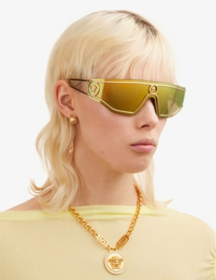 Shop Versace Women's Gold Ve2226 Wrap-around Metal Sunglasses