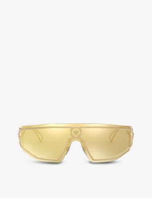 Shop Versace Women's Gold Ve2226 Wrap-around Metal Sunglasses
