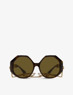 Versace Womens Brown Ve4395 Rounded-frame Acetate And Metal Sunglasses