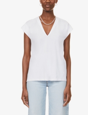 Shop Frame Womens Blanc (white) Le Mid Rise V-neck Organic Cotton T-shirt