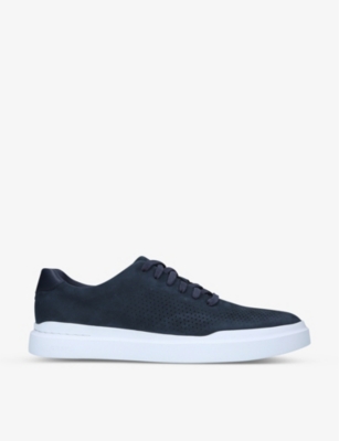 Cole Haan Mens Navy Grandprø Rally Laser-cut Leather Trainers 10 In Navy
