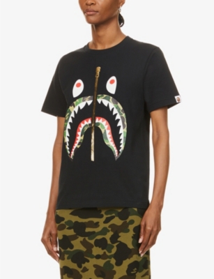 Bape Womens Black Camo Shark Graphic Print Cotton Jersey T Shirt Xxs Modesens