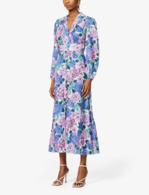 Poppy floral-print linen midi dress ...