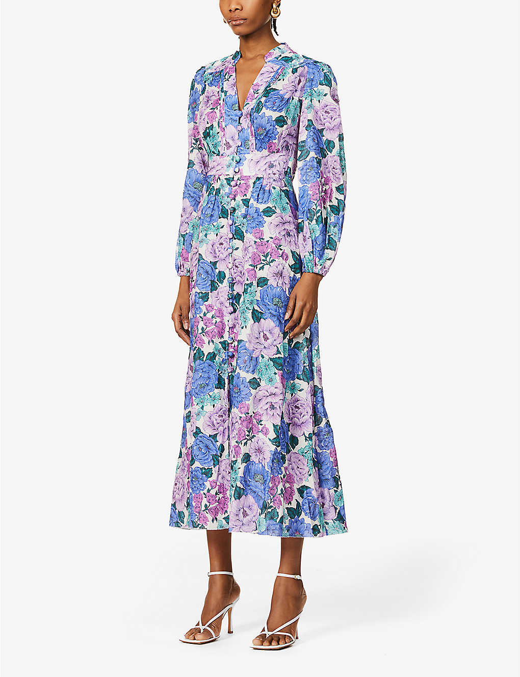 Poppy floral-print linen midi dress ...