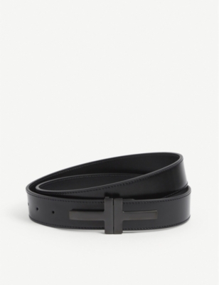 Tom Ford Glossy Double T-buckle Leather Belt | ModeSens