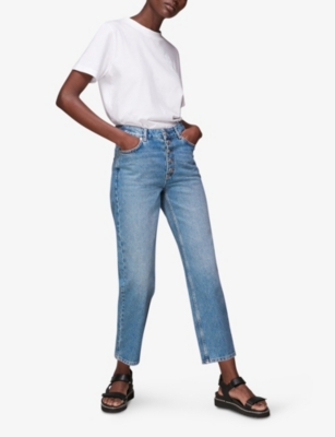 Shop Whistles Women's Denim Hollie Button-front Straight High-rise Jeans In Blue