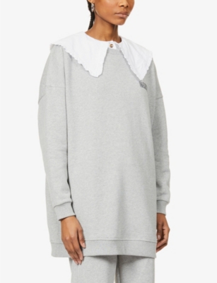 Ganni Womens Paloma Melange Isoli Brand-embroidered Oversized Cotton-blend Sweatshirt S/m