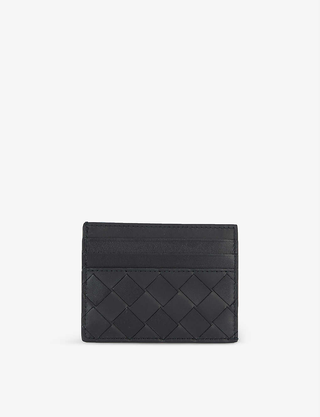 Bottega Veneta Double-faced Woven Leather Card Holder In Black