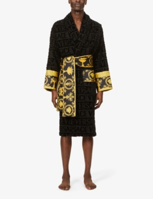 VERSACE - Logo and baroque-print cotton-terry dressing gown ...