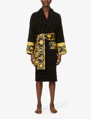 VERSACE - Logo and baroque-print cotton-terry dressing gown