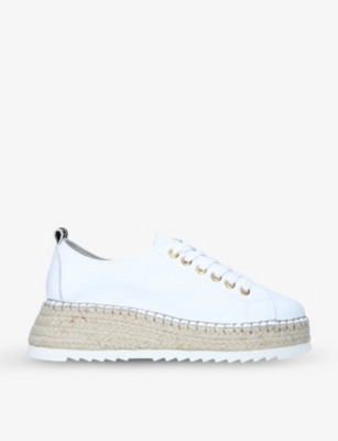 Carvela Comfort Chase Espadrille Flatform Leather Trainers In White