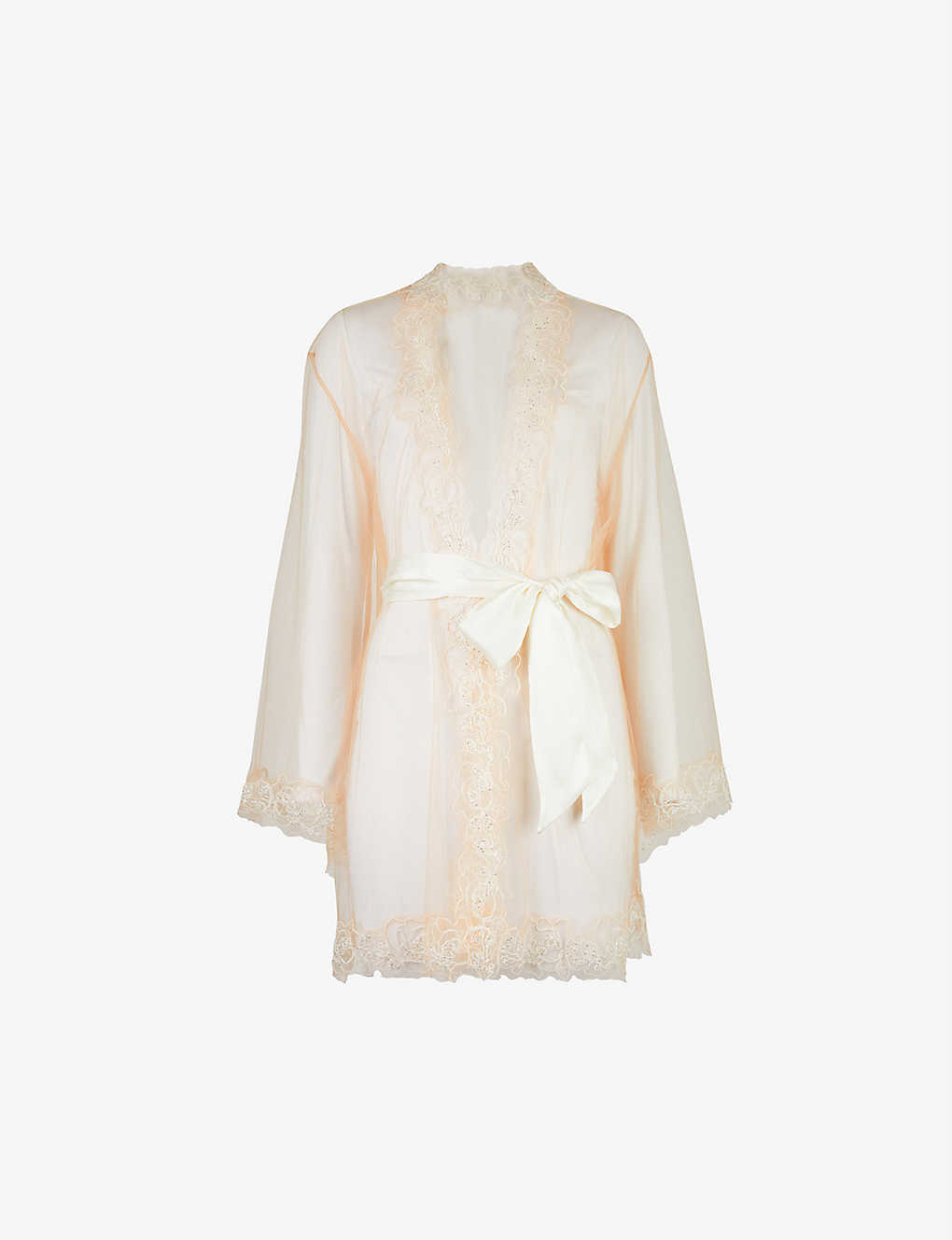 Agent Provocateur Lindie Floral Trim Mesh Dressing Gown In Ivory