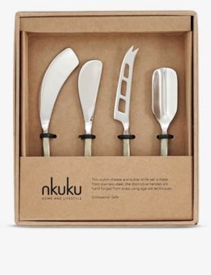 NKUKU DARSA BRUSHED GOLD-TONE CHEESE KNIFE SET OF FOUR