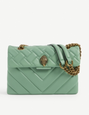 Kurt Geiger Kensington Bird-clasp Leather Shoulder Bag In Pale Green/gold