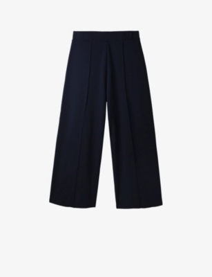 The White Company Pleated High-rise Jersey Trousers In Navy