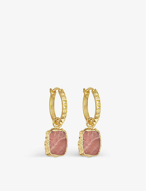 MISSOMA: Pyramid mini18ct yellow gold-plated vermeil sterling-silver and rhodochrosite hoop earrings