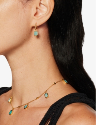 Missoma Pyramid Mini 18ct Yellow Gold-plated Vermeil And Amazonite Charm Hoop Earrings In Gold
