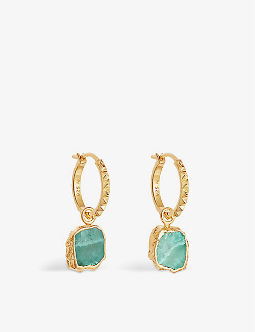 MISSOMA: Pyramid mini 18ct yellow gold-plated vermeil and amazonite charm hoop earrings