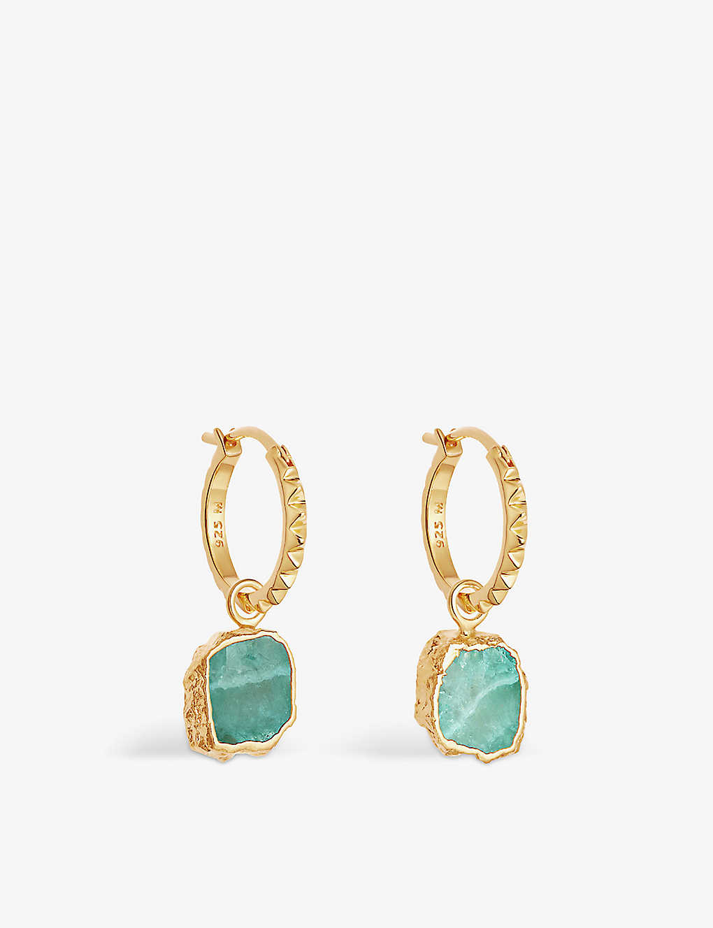 Shop Missoma Pyramid Mini 18ct Yellow Gold-plated Vermeil And Amazonite Charm Hoop Earrings