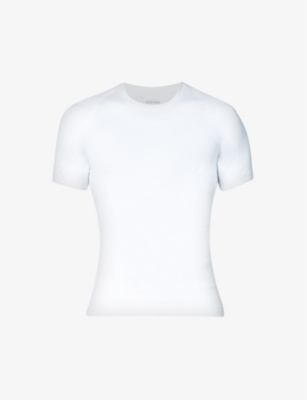 Shop Spanx Ultra-sculpt Seamless Crewneck Stretch-jersey T-shirt In White