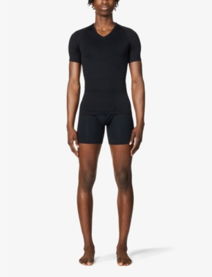 Shop Spanx Men's Black Ultra-sculpt Seamless V-neck Stretch-jersey T-shirt