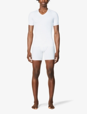 Shop Spanx Mens White Ultra-sculpt Seamless V-neck Stretch-jersey T-shirt