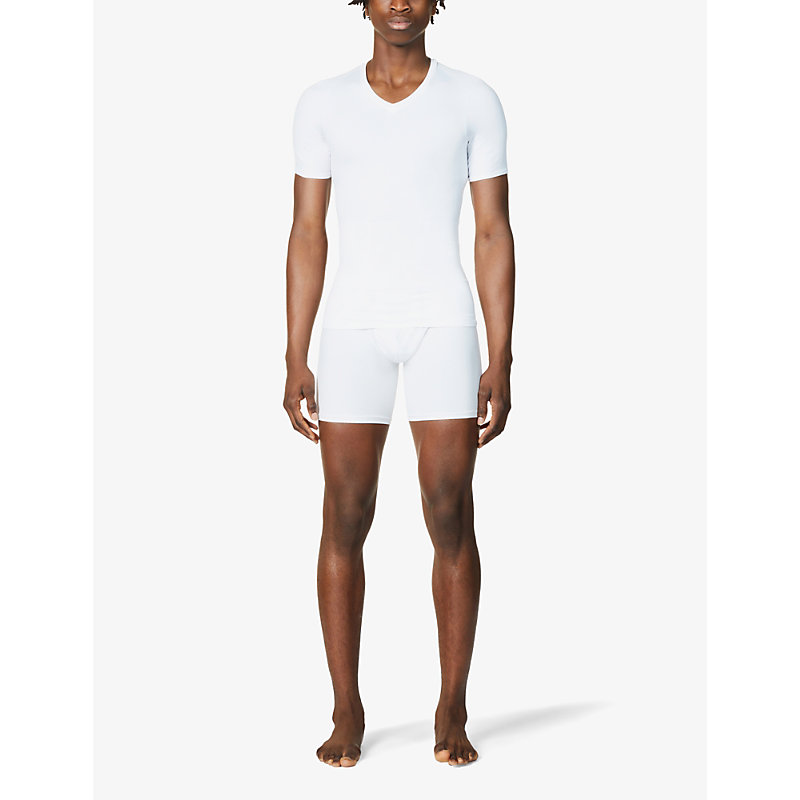 Shop Spanx Men's White Ultra-sculpt Seamless V-neck Stretch-jersey T-shirt