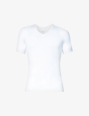 Spanx Ultra-sculpt Seamless V-neck Stretch-jersey T-shirt In White