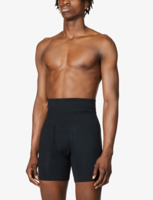 Shop Spanx Men's Black Ultra-sculpt Shaping High-rise Slim-fit Stretch-cotton Boxers
