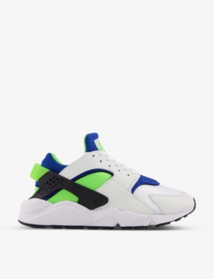 NIKE MENS WHITE SCREAM GREEN ROYAL AIR HUARACHE SUEDETTE AND WOVEN TRAINERS 5,R03699174