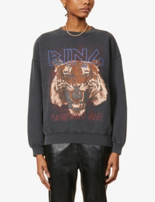 ANINE BING Tiger graphic print cotton jersey sweatshirt