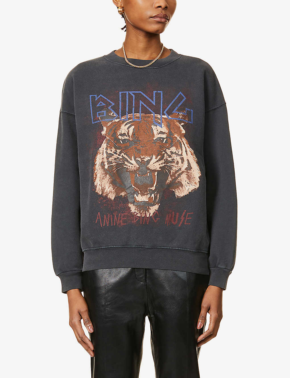 Shop Anine Bing Tiger Graphic-print Cotton-jersey Sweatshirt In Black