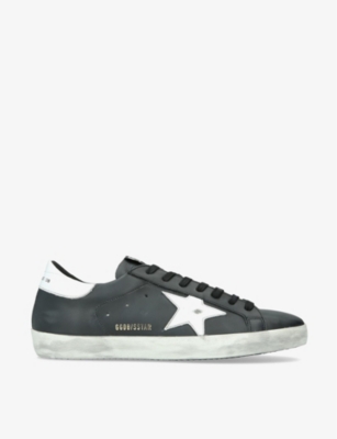 Shop Golden Goose Mens  Superstar Star-appliqué Leather Low-top Trainers In Blk/white