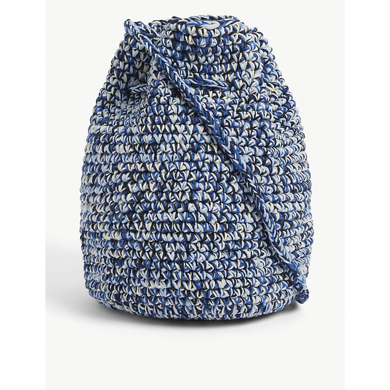 Nicholas Daley Hand-crotched Cotton And Jute-blend Tote Bag In Blue Indigo