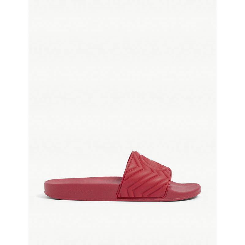 Gucci Mens Red Pursuit Gg-embossed Rubber Sliders 10