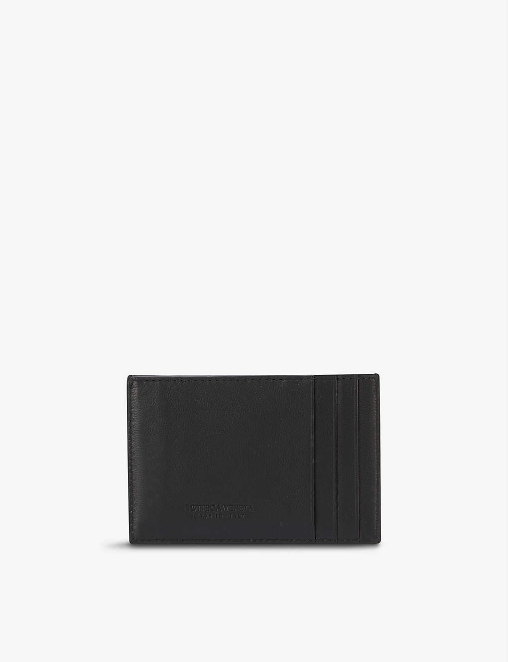 Bottega Veneta Intrecciato Woven Leather Card Holder In Black Gold