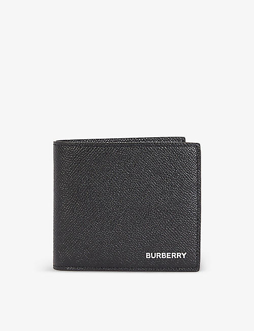 BURBERRY: Brand-embossed grained-leather billfold wallet
