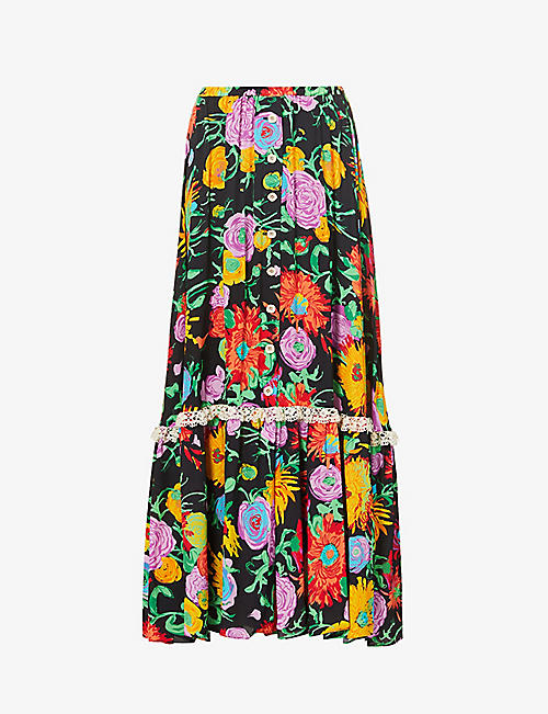 GUCCI: Gucci x Ken Scott Jenni floral-print high-waist crepe midi skirt